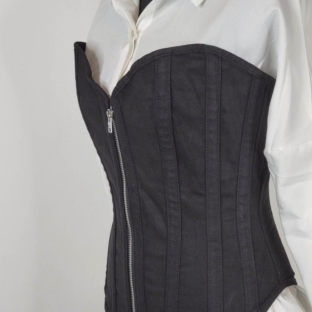Women Sexy Black Over-Bust Corset Top With Zipper and Modesty Panel